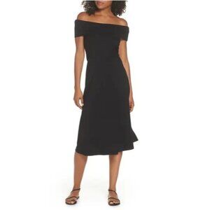 BB Dakota Womens Small Lexi Off The Shoulder Knit Midi Dress in Black $100
